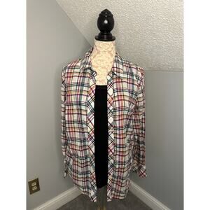EUC SET Talbots Magenta Black Orange Plaid Button Up Shirt w Tank Sz Large